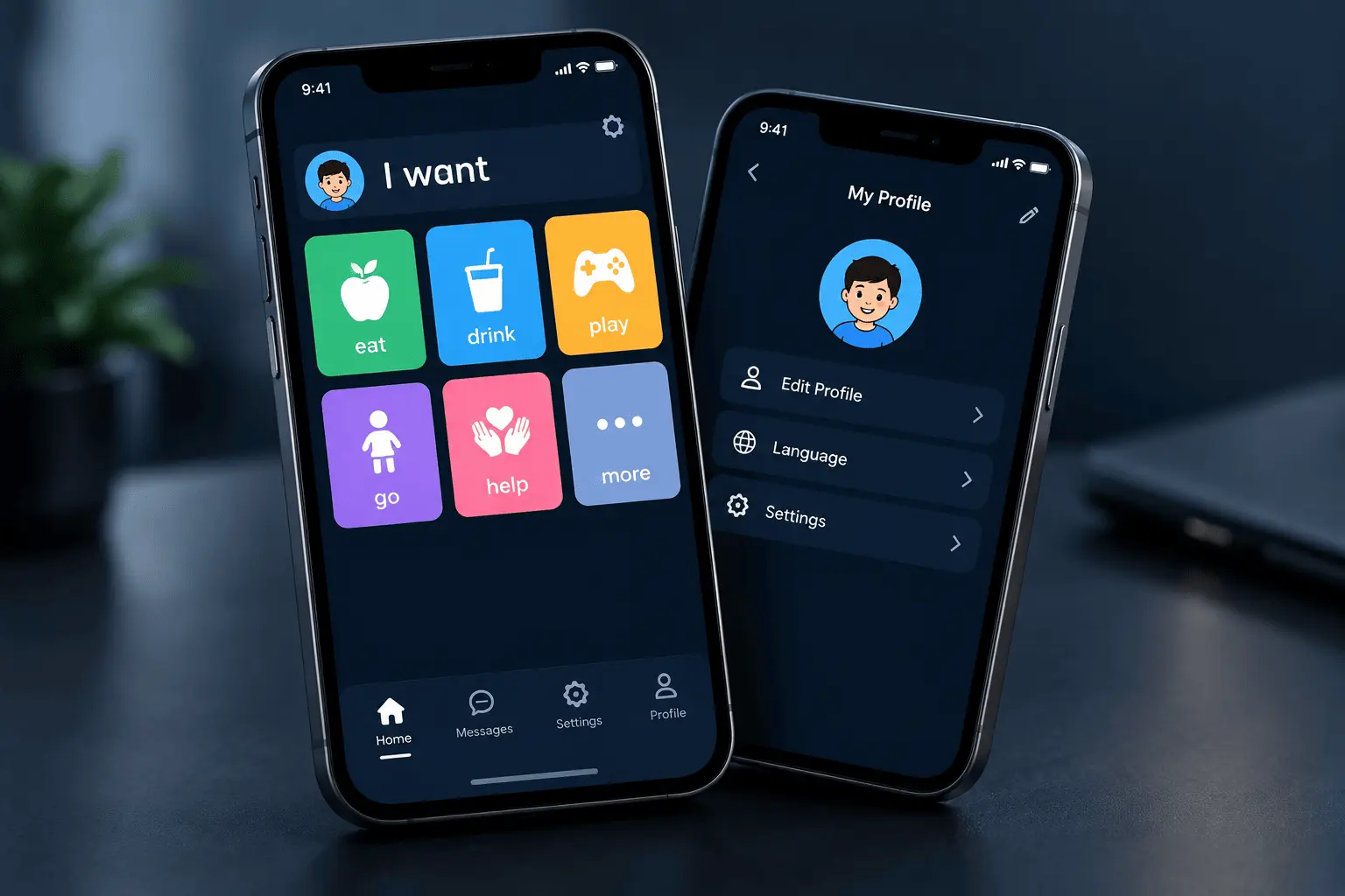 AAC communication app displayed on two smartphones