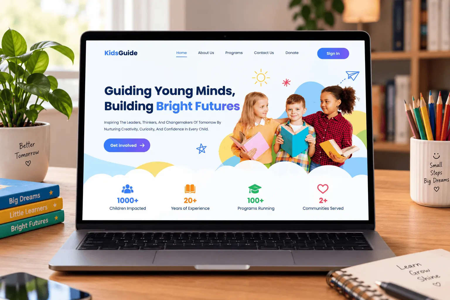 Kids education platform featuring learning guides and educational resources