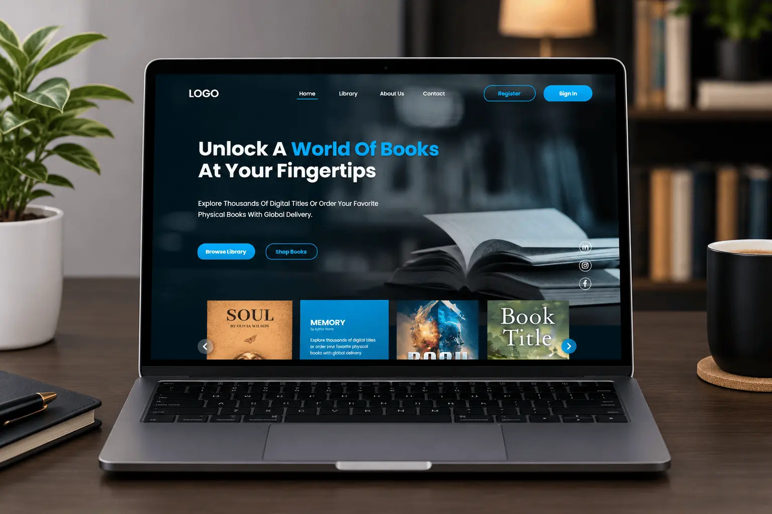 Online library platform with a searchable digital book collection